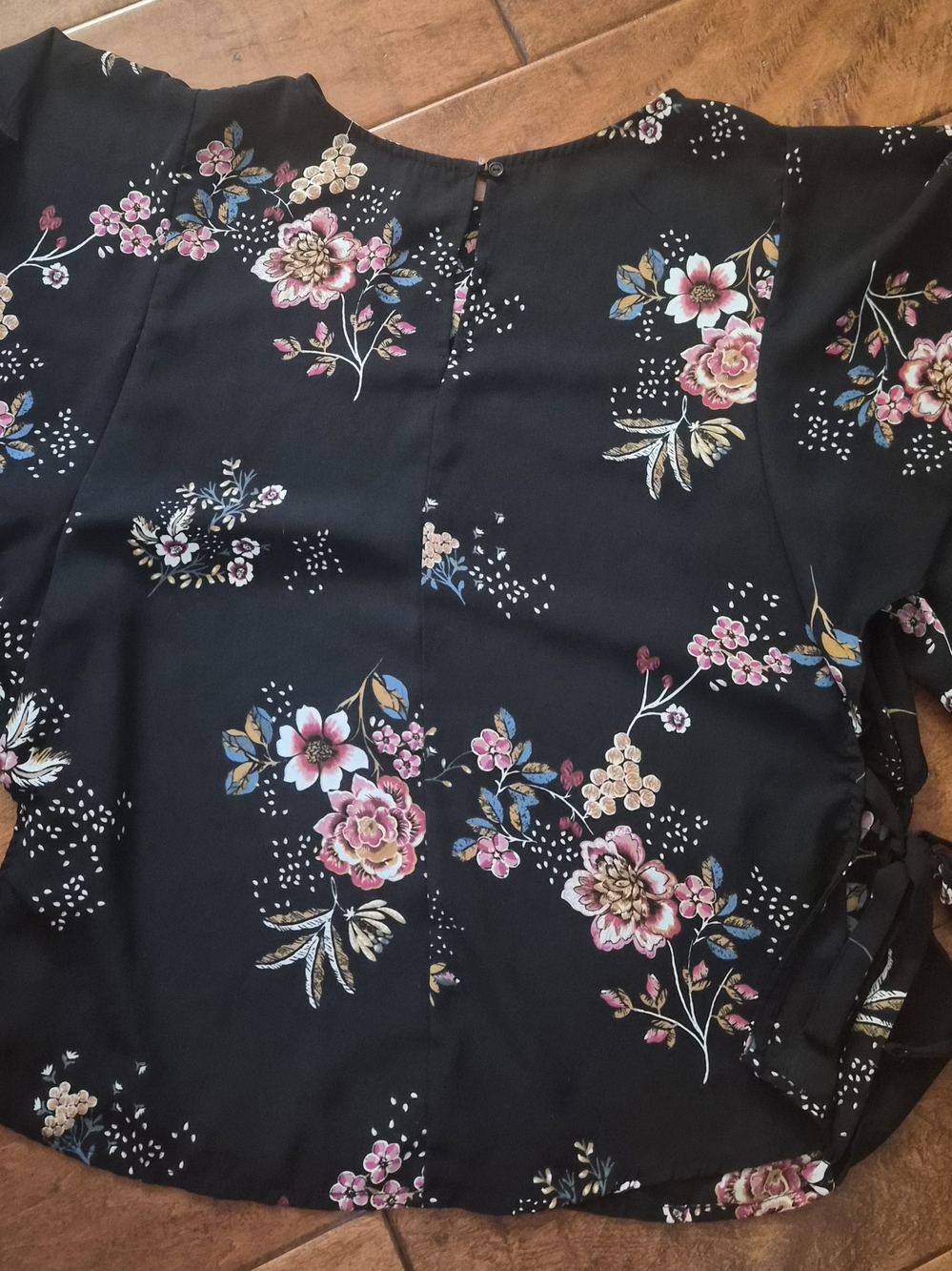 Floral Black Women's Blouse - Elegant Pink Blossom Top